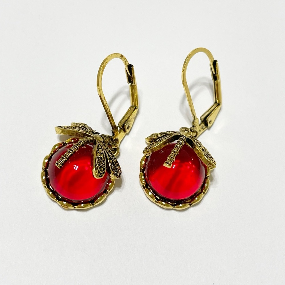 Elegant Gold and Red Earrings